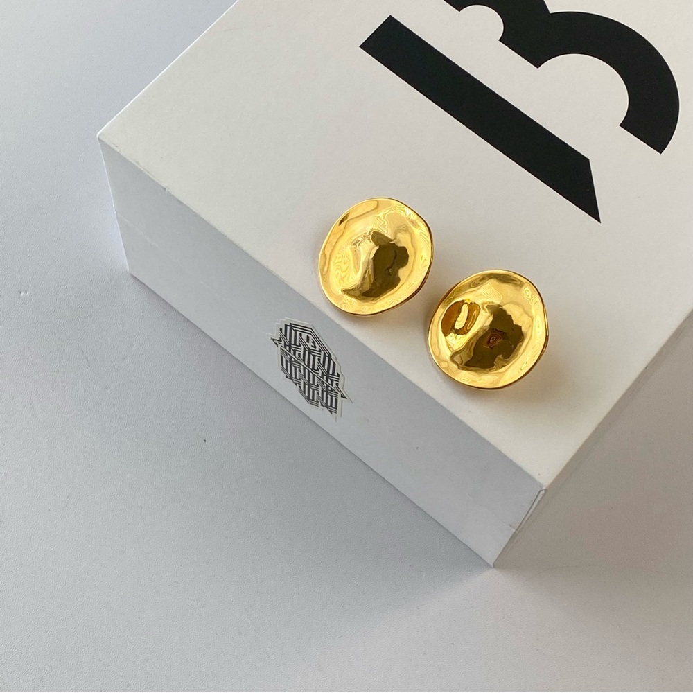 18K Gold Plated Sculptural Molten Disk Stud Earrings
